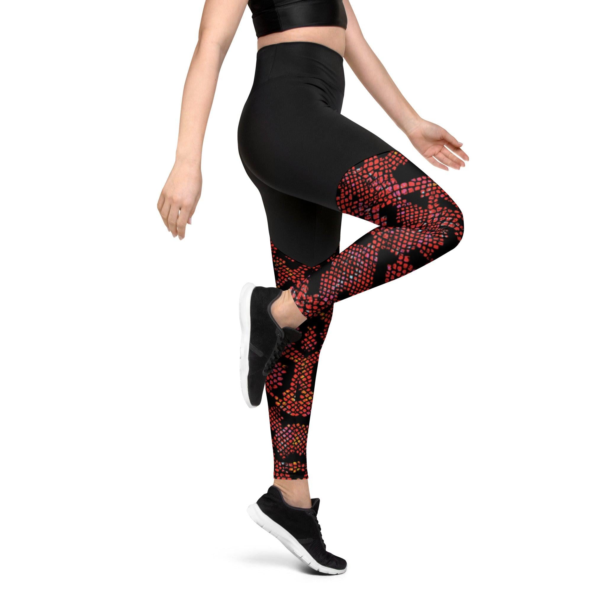 Red Cheetah Compression Leggings with Pocket